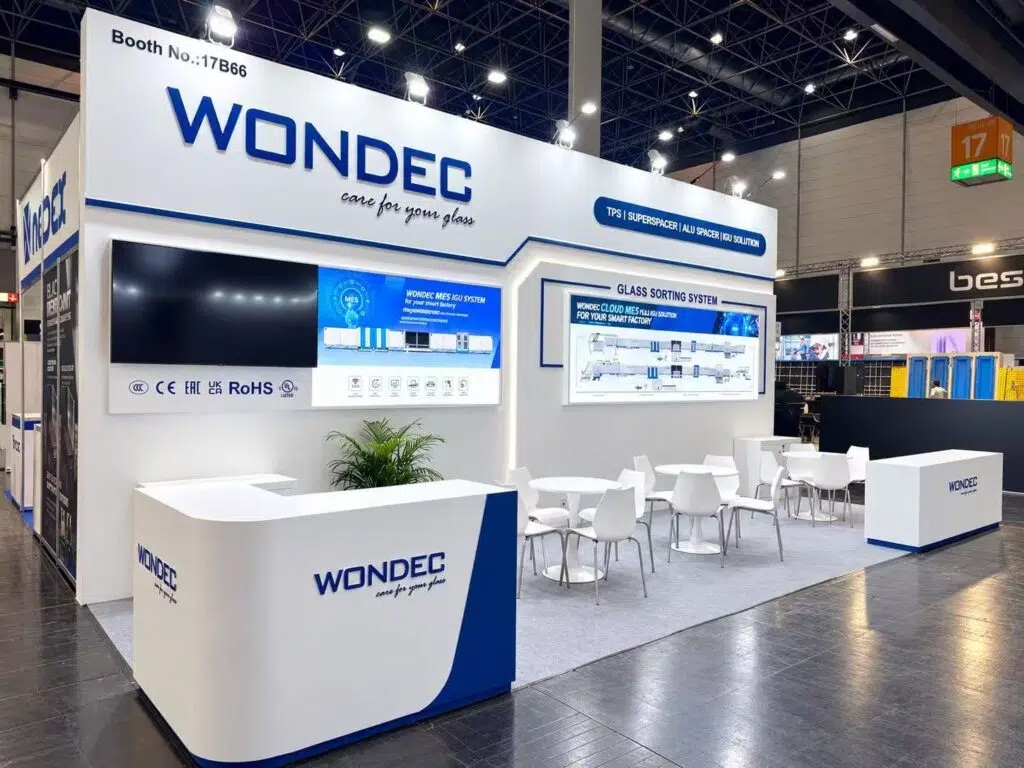 Stand B66 de WONDEC en el pabellón 17 de glasstec 2026 en Düsseldorf